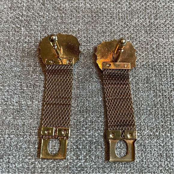Vintage 70’s Diagonal Bead Design Stripe Gold Tone Mesh Wrap Around Cuff Links - Picture 7 of 9